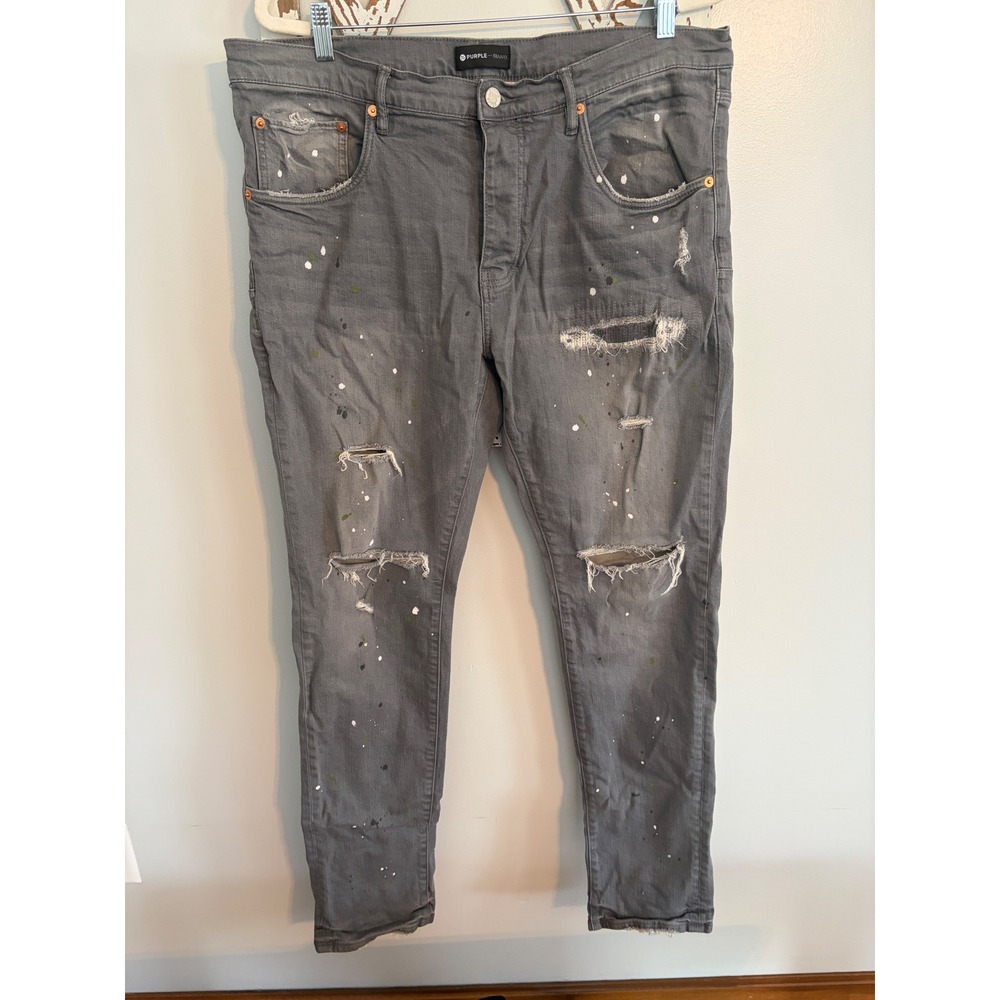 Purple Brand P001‎ Knee Slit Distressed Denim Jeans In Worn Grey Men's 
Sz 38